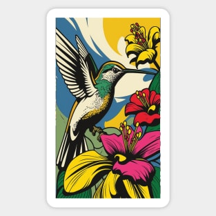 Hummingbird Vibrant Tropical Flower Tall Retro Vintage Digital Pop Art Portrait 3 Sticker